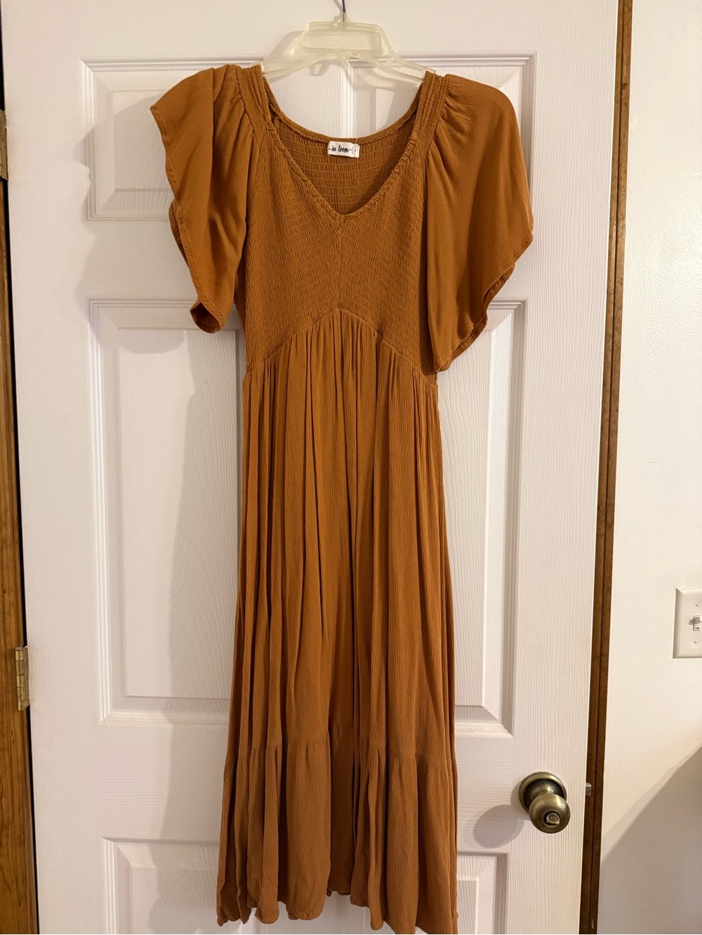 In Bloom Rust Maxi Dress with Flutter Sleeves